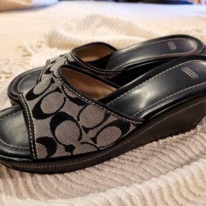 Coach Black and Cream Wedge Sandals